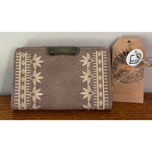 Catchfly Wallet With Floral Embossing RFID Blocking Taupe Faux Leather Catchfly